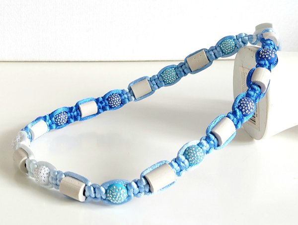 EM Keramik Halsband Blau, Hellblau und Weiß