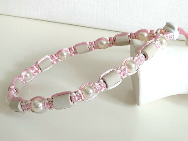 EM Keramik Halsband Weiß/Rosa mit weißen Perlen