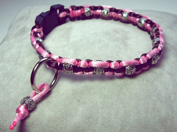 Hundehalsband mit Perlen rosa/braun