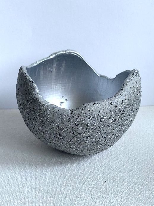 Beton Teelichthalter/Windlicht Silber/Granitoptik 8 cm Durchmesser